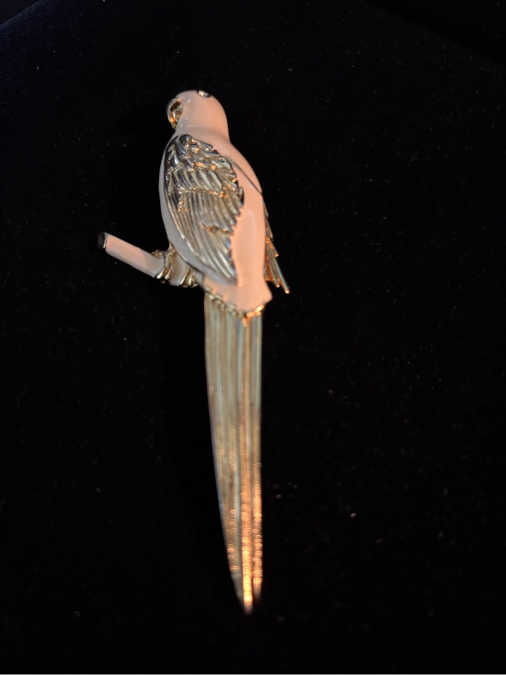 White and Gold Parrot Bird Stake - Brooch